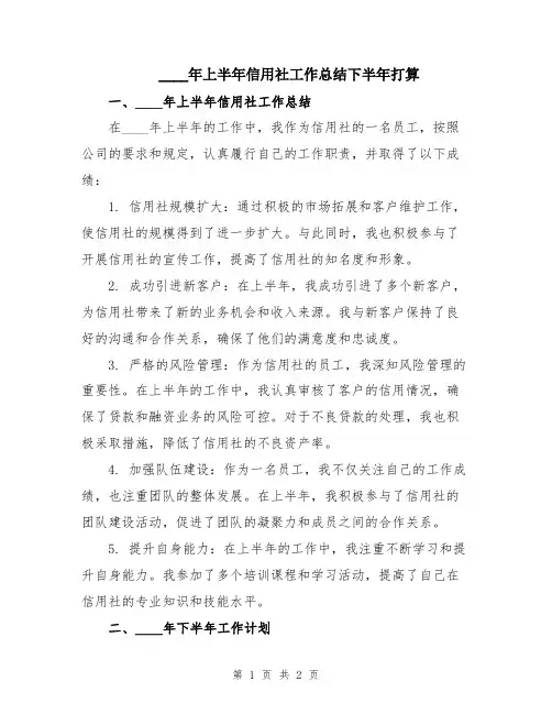2024年上半年信用社工作总结下半年打算