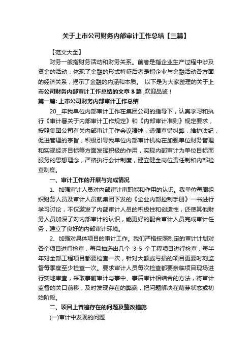 关于上市公司财务内部审计工作总结【三篇】