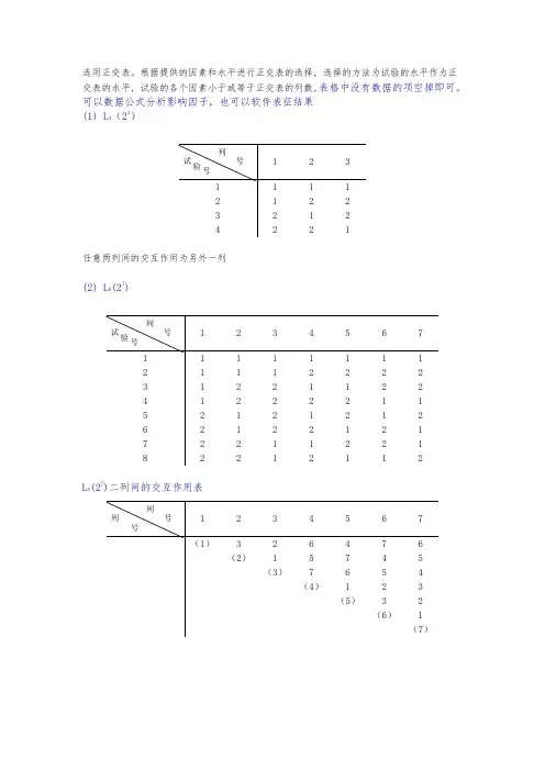 正交试验设计常用正交表分析