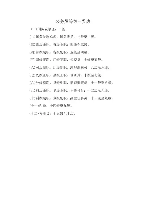 公务员等级一览表