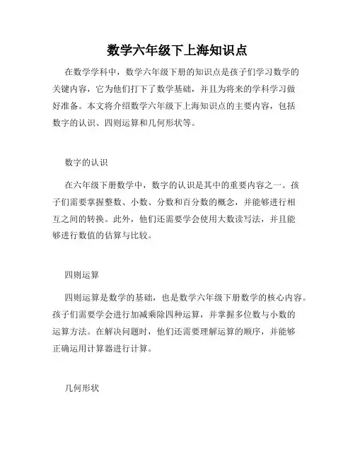 数学六年级下上海知识点