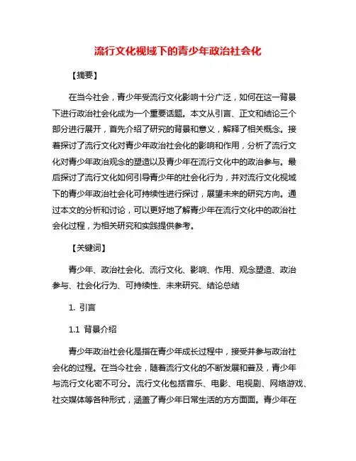 流行文化视域下的青少年政治社会化
