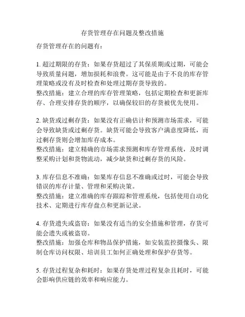 存货管理存在问题及整改措施