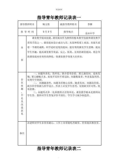指导青年教师记录表模板
