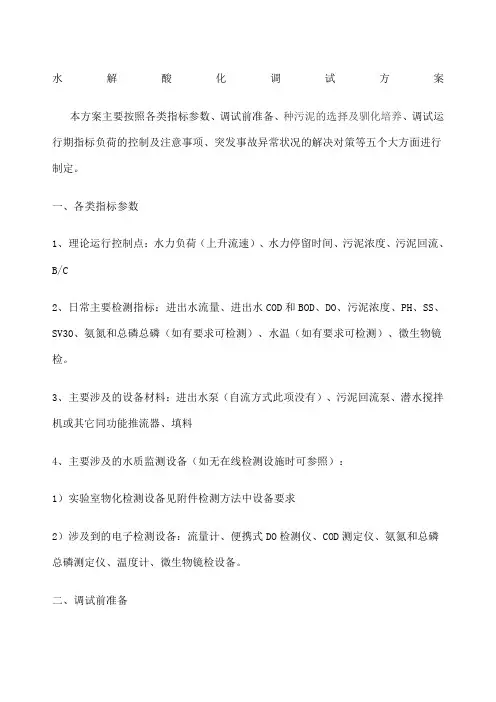 水解酸化池调试方案