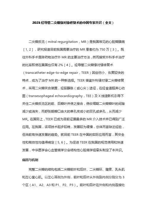 2023经导管二尖瓣缘对缘修复术的中国专家共识(全文)