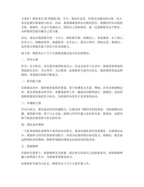 选小队长的竞选演讲稿