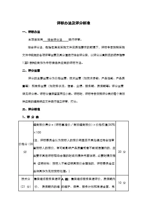 评分标准及评分细则【综合评分法】