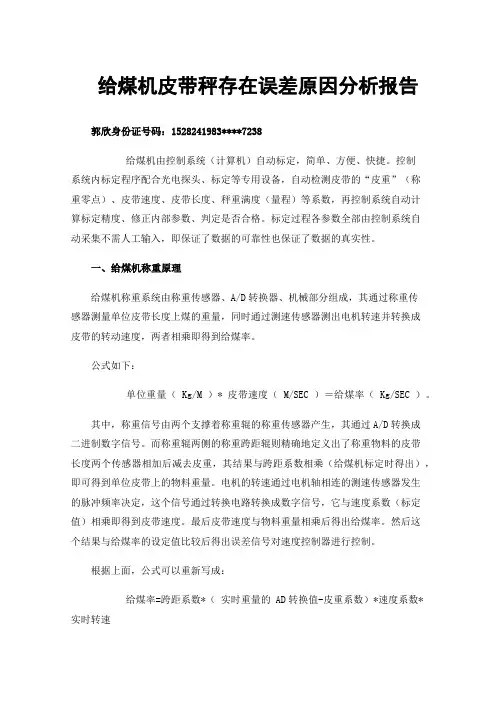 给煤机皮带秤存在误差原因分析报告