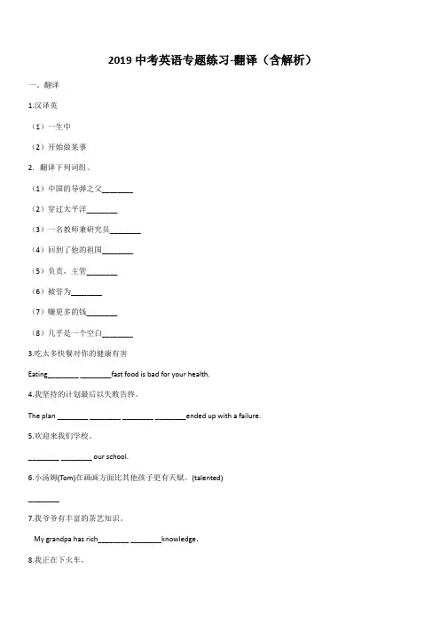 2019中考英语专题练习-翻译(含解析)