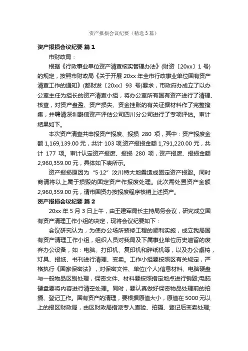 资产报损会议纪要（精选3篇）