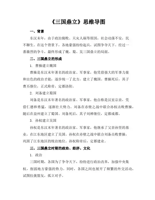 部编人教版七年级历史上册《三国鼎立》思维导图