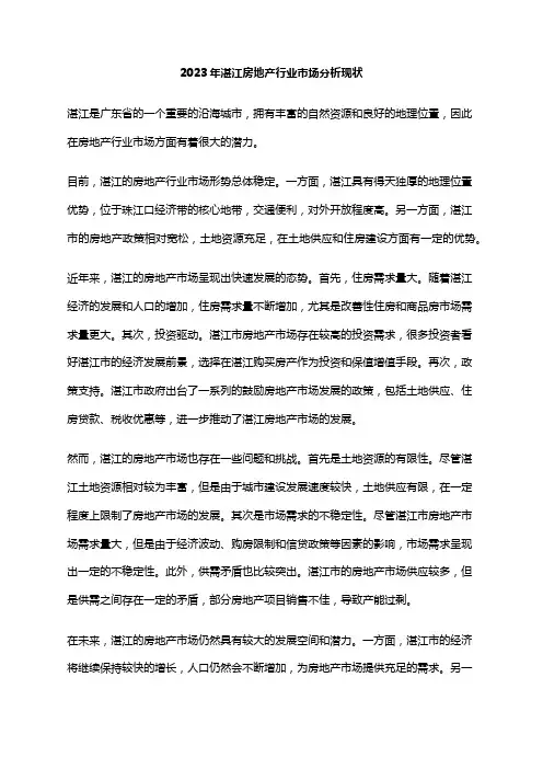 2023年湛江房地产行业市场分析现状