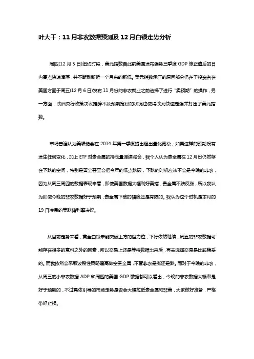 2013年12月6日叶大干(白银非农分析)+叶大干：11月非农数据预测及12月白银走势分析