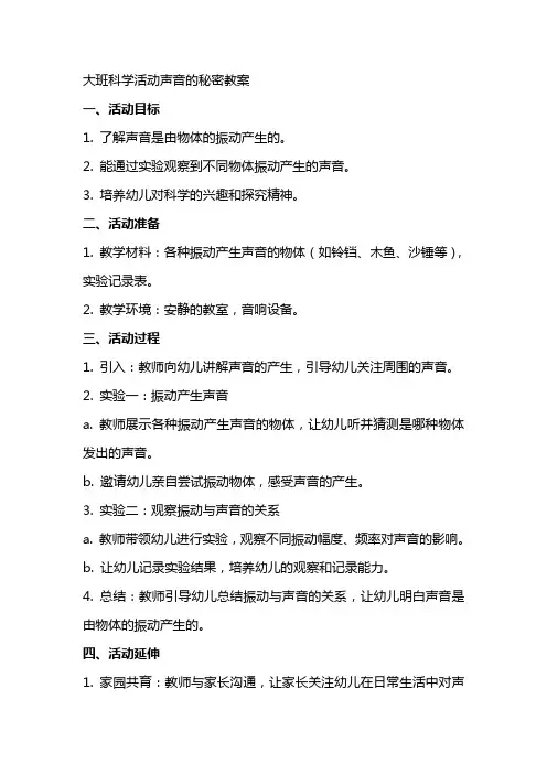 大班科学活动声音的秘密教案