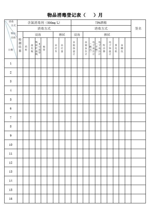 养老院物品消毒登记表