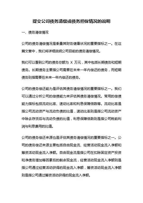 提交公司债务清偿或债务担保情况的说明