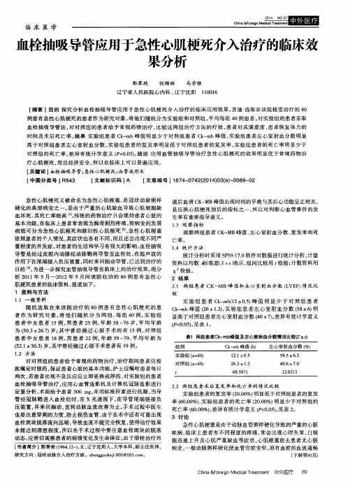 血栓抽吸导管应用于急性心肌梗死介入治疗的临床效果分析