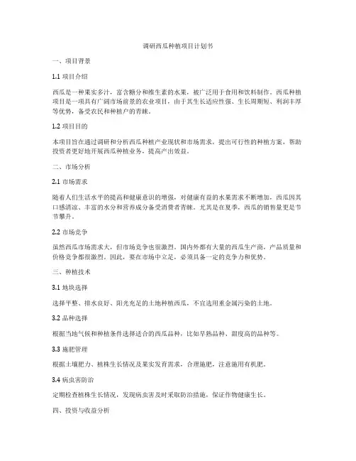 调研西瓜种植项目计划书