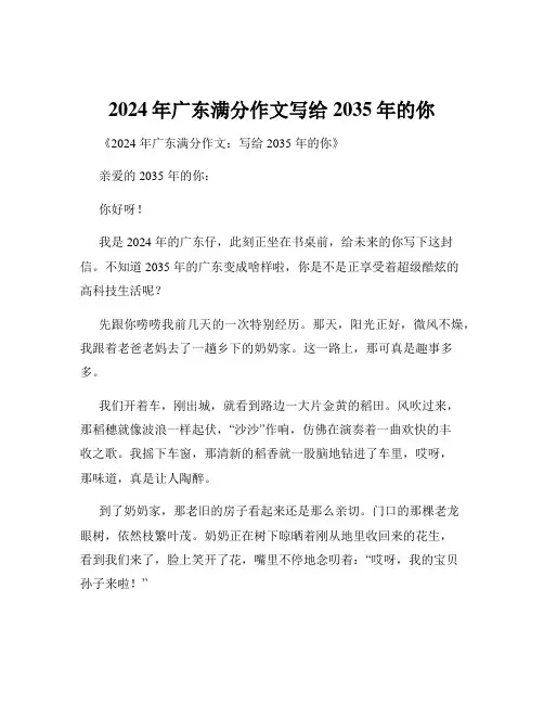 2024年广东满分作文写给2035年的你