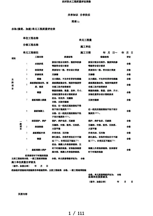 农村饮水工程质量评定表格