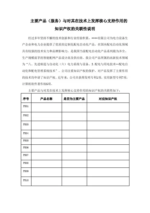 主要产品与对其在技术上发挥核心支持作用的知识产权的关联性说明