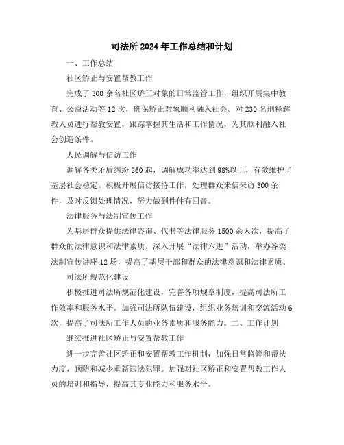 司法所2024年工作总结和计划