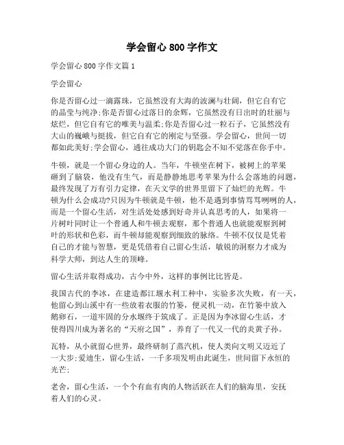 【作文范文】学会留心800字作文