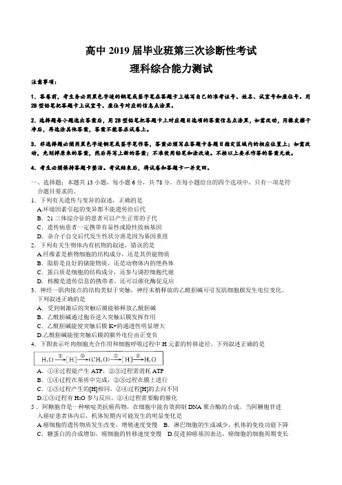 四川省教考联盟2019届高三第三次诊断性考试理科综合试题(word版)
