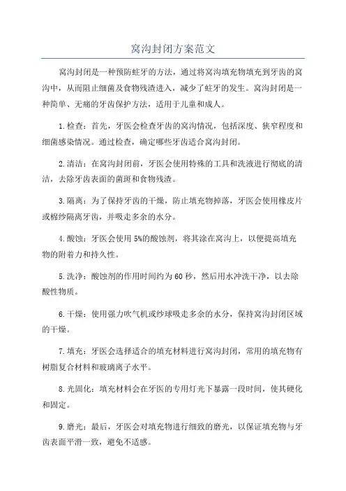 窝沟封闭方案范文