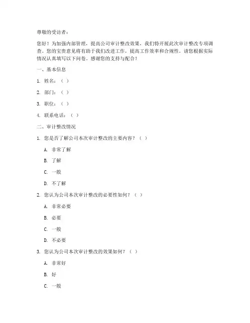 审计整改专项调查问卷模板