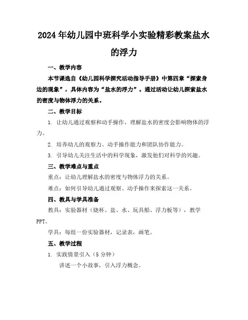 2024年幼儿园中班科学小实验精彩教案盐水的浮力