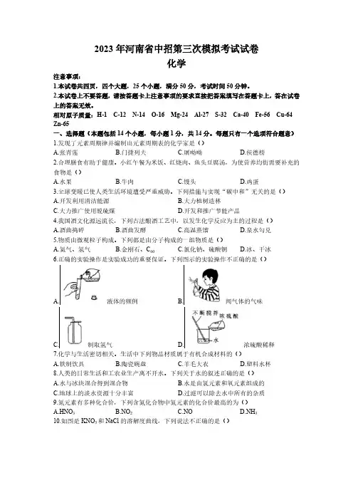 2023年河南省新乡市延津县中考三模化学试题