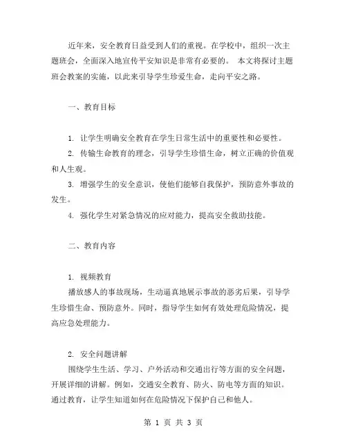 平安之路,珍惜生命——主题班会教案