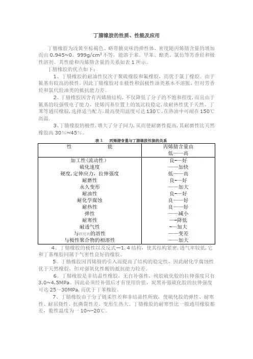 丁腈橡胶的性质