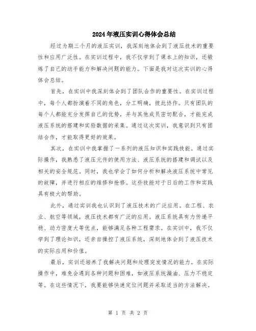 2024年液压实训心得体会总结