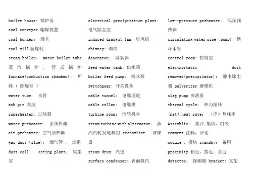 电厂设备涉及到的英语单词注明分解