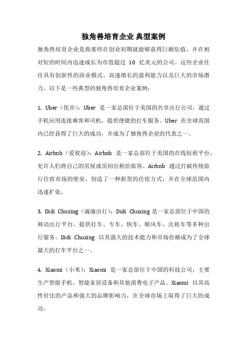 独角兽培育企业 典型案例