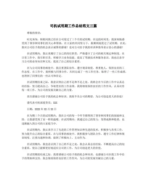 司机试用期工作总结范文三篇