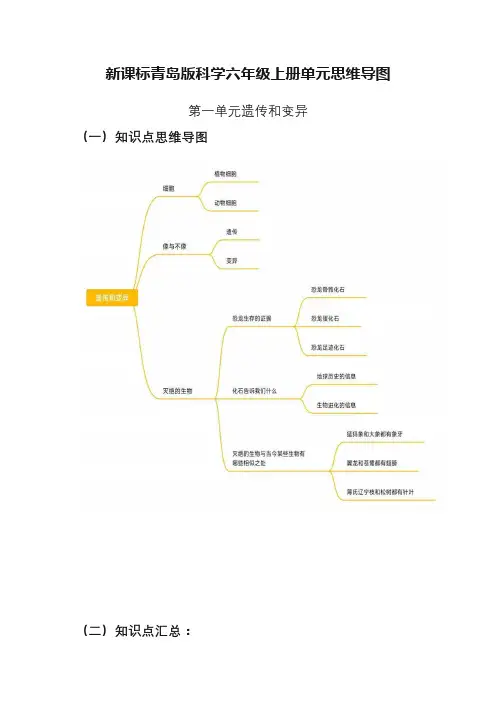 2023-2024学年六年级科学上册 第1单元 遗传和变异-期中专项复习(青岛版)