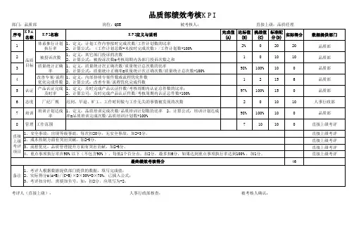 品质部QSE绩效考核KPI