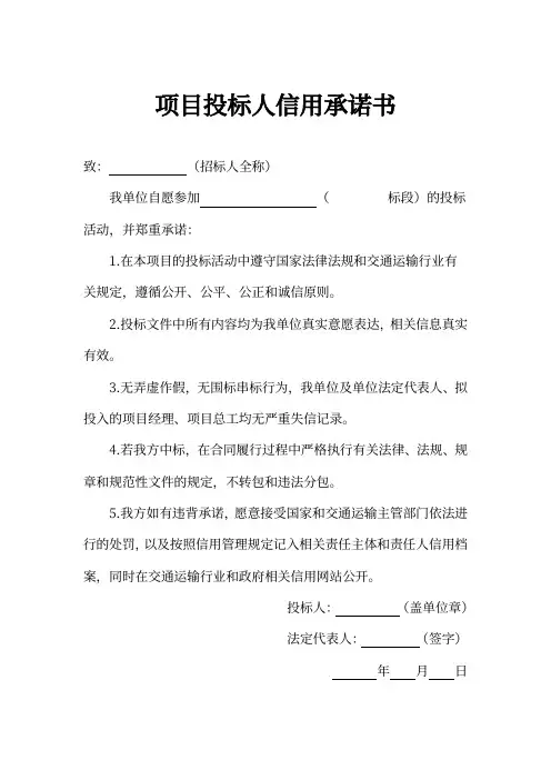 项目投标人信用承诺书