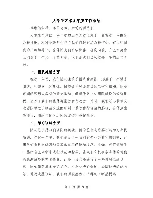 大学生艺术团年度工作总结
