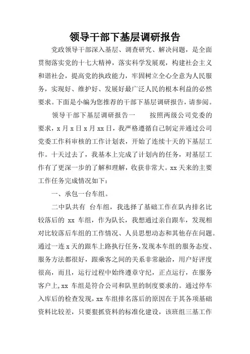 领导干部下基层调研报告