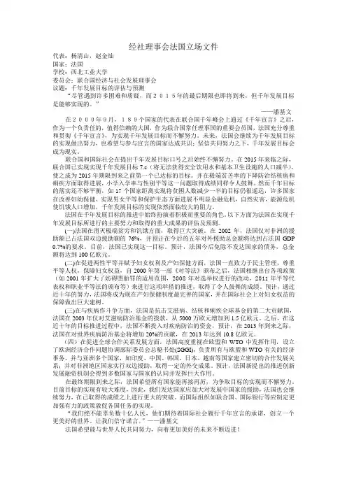 法国模拟联合国 立场文件