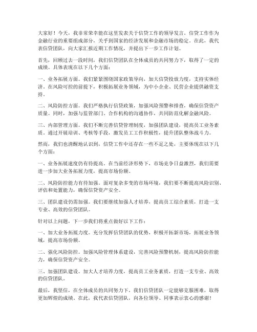 信贷工作领导发言稿范文