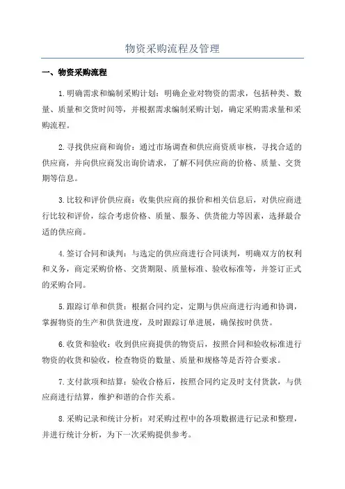 物资采购流程及管理