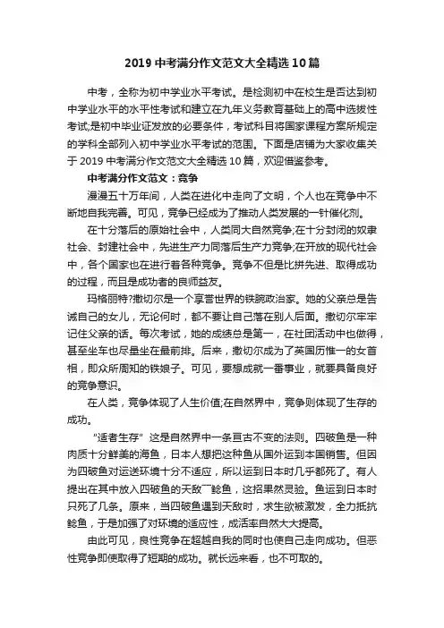 2019中考满分作文范文大全精选10篇