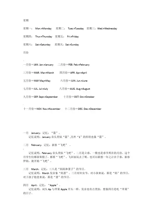 英语单词日期月份