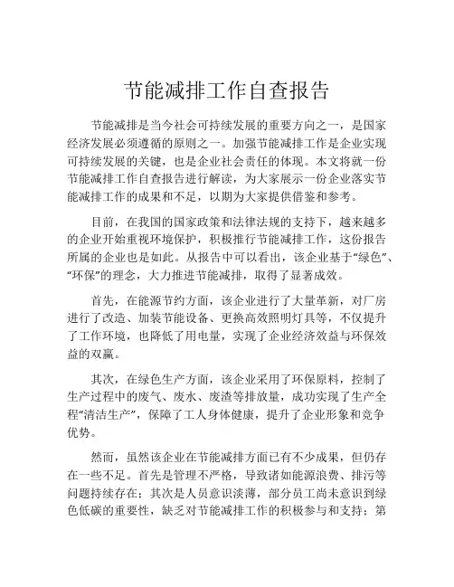节能减排工作自查报告